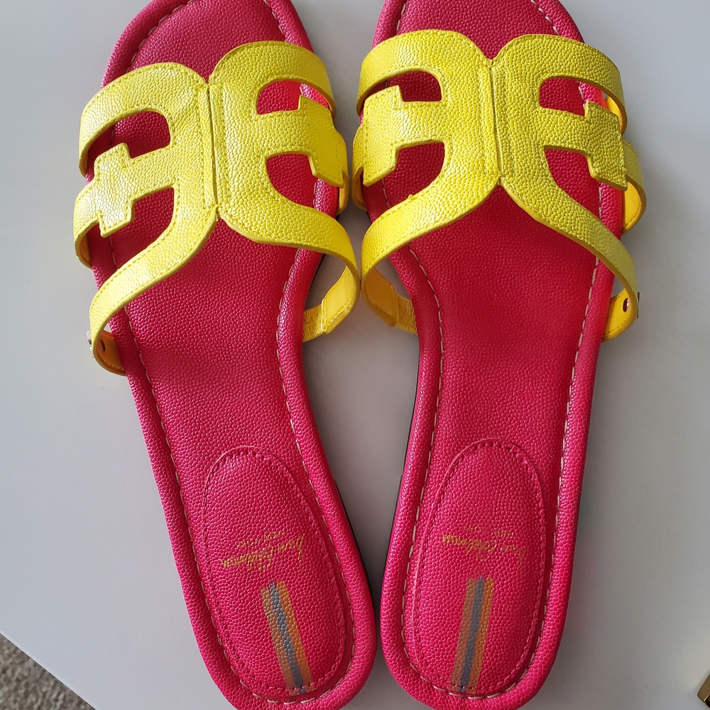 Vibrant Pink and Yellow Sandals with Strap Design By Sam Edelman Sz 10 us, 41 eu
